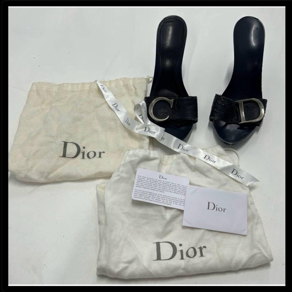 Authentic Rare Dior Clogs Mules Sandals Snakeskin leather CD logo John Galliano
